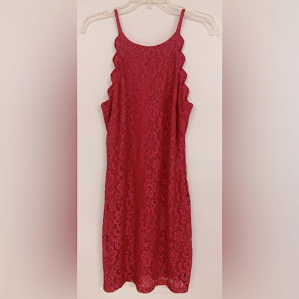 By&by red floral lace slip dress | Halter neck